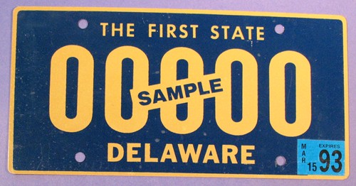 1993 DELAWARE SAMPLE LICENSE PLATE 00000  